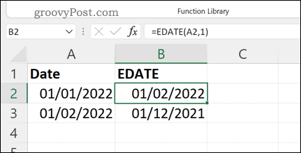 Ytterligare exempel på EDATE-formeln i Excel