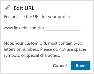 Redigera webbadressen för din LinkedIn-profil.