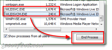 avsluta processen med Windows Live ID logga in assistent