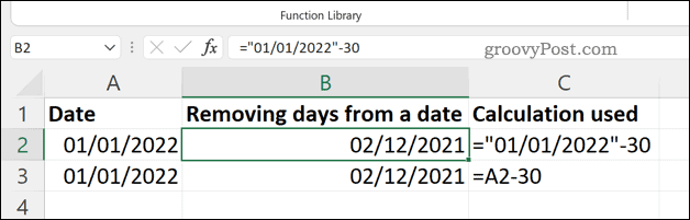 Ta bort dagar från ett datum i Excel