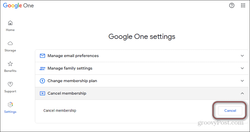 Google One avbryter medlemskapet