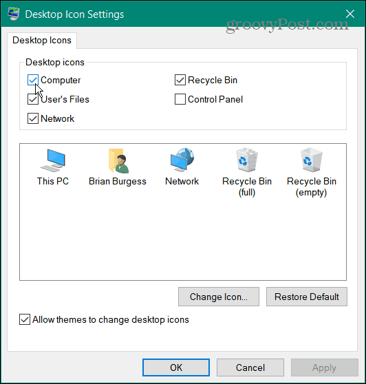 ikoner återställer skrivbordsikoner på Windows