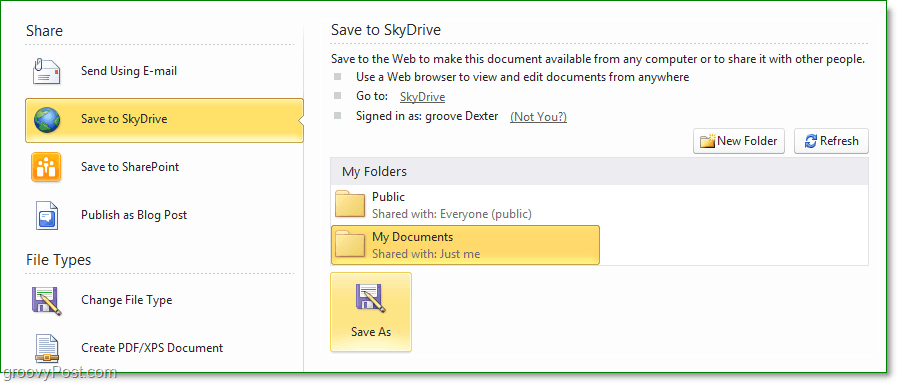 hur sparar jag en fil till Office 2010 skydrive