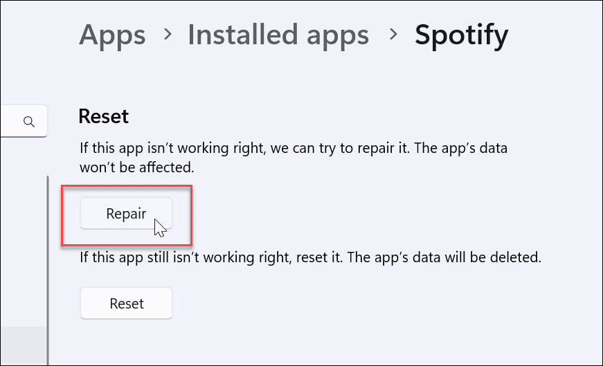 reparera spotify-appen