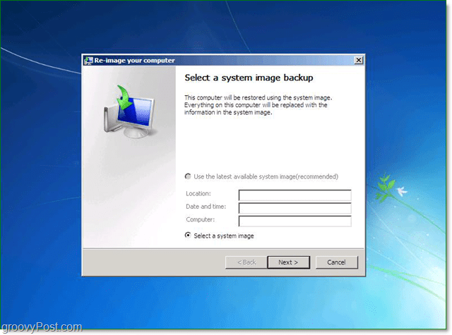 väljer du Windows 7-systembildsbackup