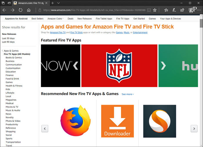 Apps Fire TV Amazon-webbplats