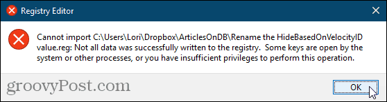 Det går inte att importera reg-fil för Windows-registret