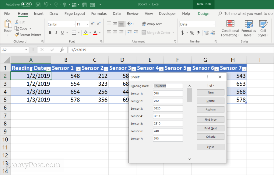 datainmatningsformulär i Excel