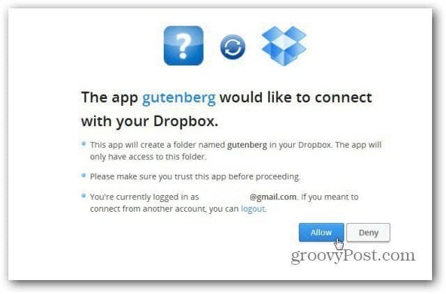 projekt Gutenberg anslut till dropbox