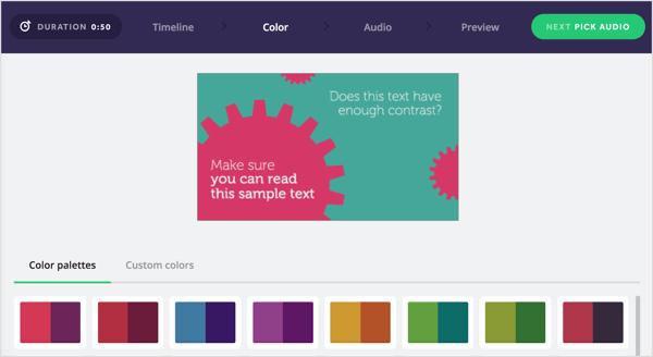 Välj en färgpalett för din Biteable-video eller skapa din egen.