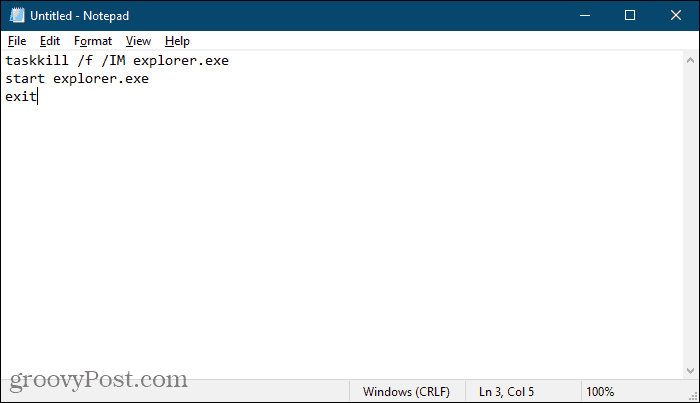 Skapa en batchfil med Notepad i Windows 10
