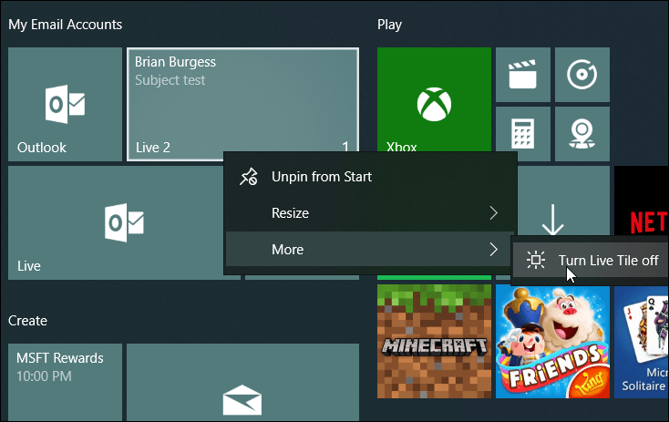 Ordna Live Mail Tiles Windows 10 Start