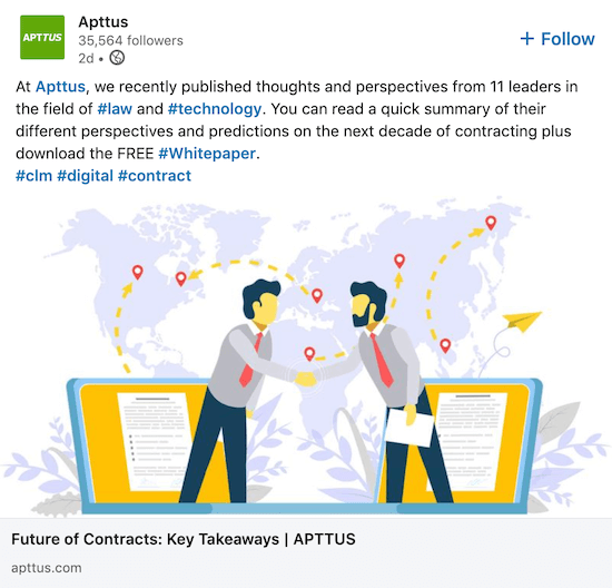 LinkedIn-företagsidepost från Apttus som delar märkesbok