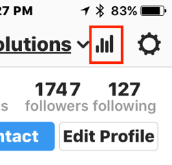 Tryck på stapeldiagramikonen för att komma åt dina Instagram Insights.