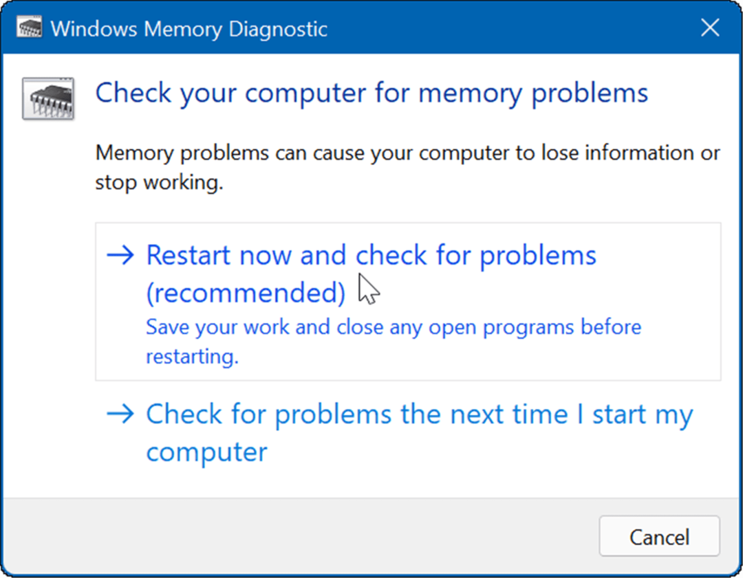 Windows-minnesdiagnostik starta om och kontrollera