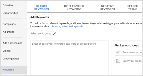 Google Adwords lägger till sökord i annonsgruppen