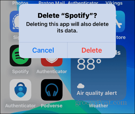 Ta bort Spotify-appen på iPhone