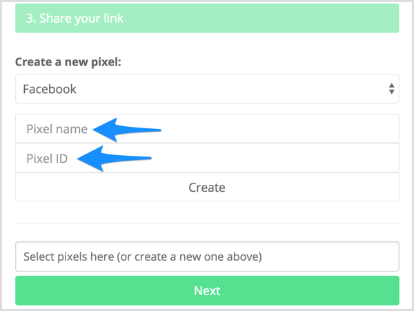 Ange ditt pixelnamn och pixel-ID i Meteor.link.