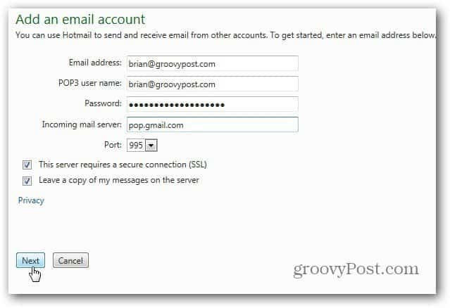 Hur man lägger till Gmail till Outlook.com