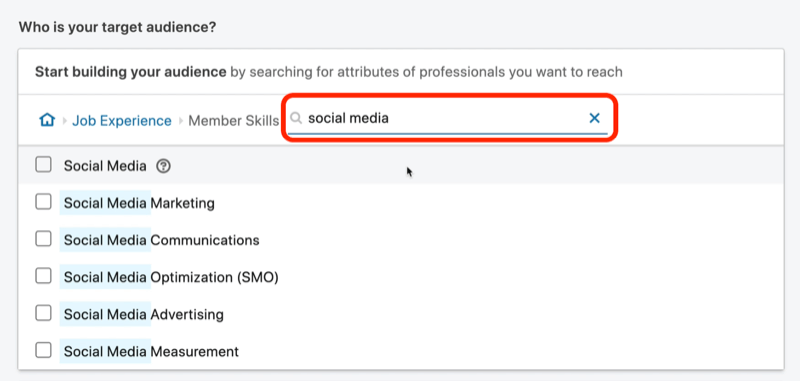 skärmdump av sökresultat för "sociala medier" -medlemmar på LinkedIn