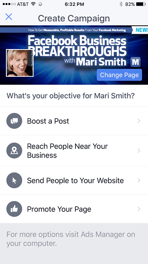 facebook-annonsinstrument i Facebook-sidans manager-app