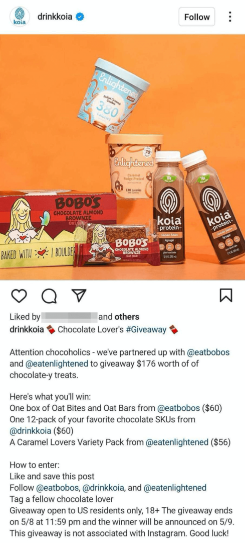 bild av Instagram-företagsinlägg med co-branded giveaway