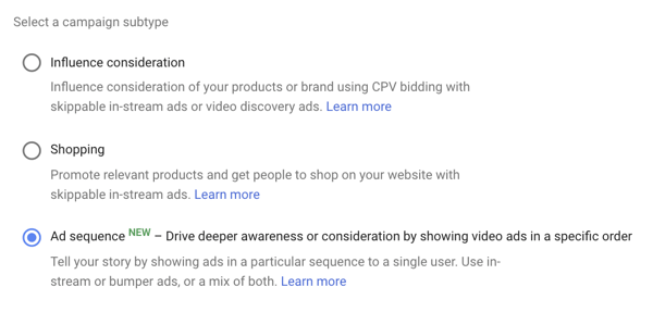Så här ställer du in en YouTube-annonskampanj, steg 39, alternativ för att ställa in annonssekvensering