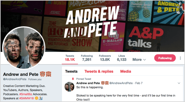 Twitter-profil för @andrewandpete.