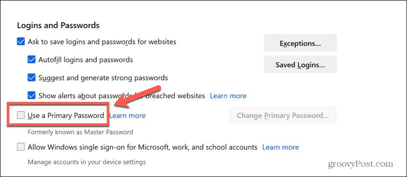 Firefox använder ett primärt lösenord