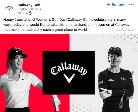 Callaway Golf LinkedIn-sidpost för International Women's Day