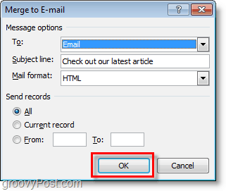 bekräfta och klicka på ok för att skicka massmail med personliga e-postmeddelanden