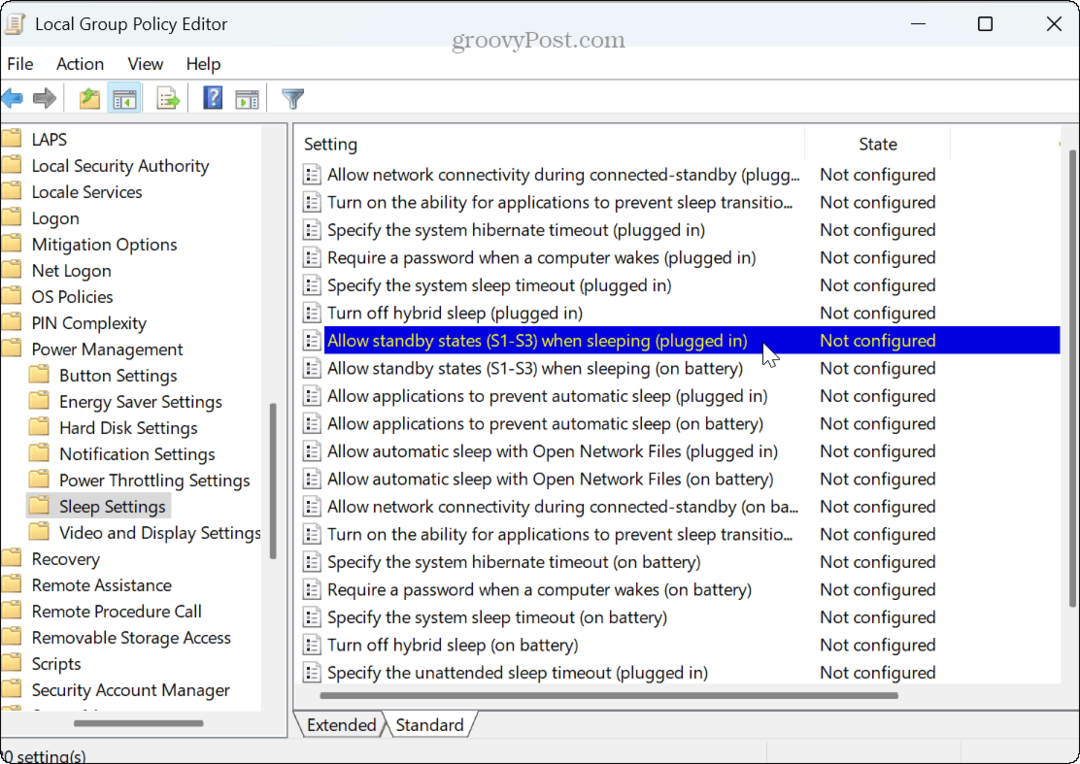 lokal grupppolicyredigerare power sleeping