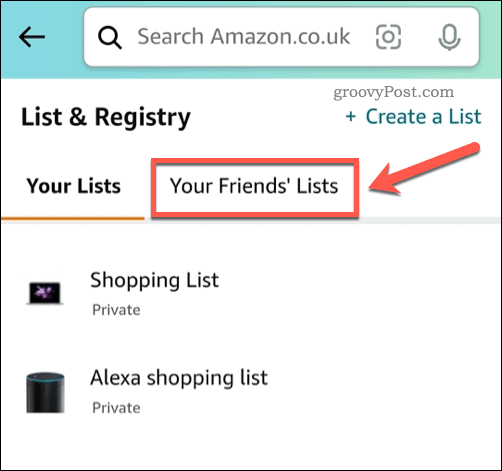 Visa önskelistor för vänner i Amazon-appen