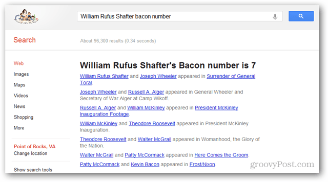 hitta baconnumret för alla skådespelare eller skådespelerska som använder Google