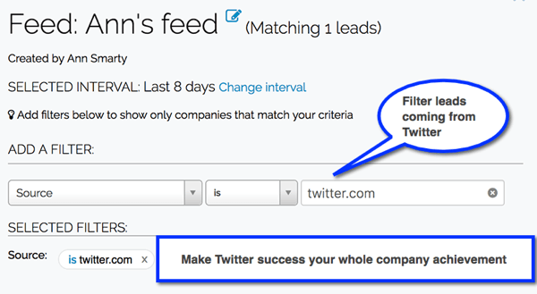 Skapa Leadfeeder-filter för att spåra leads som kommer från dina sociala mediekanaler.