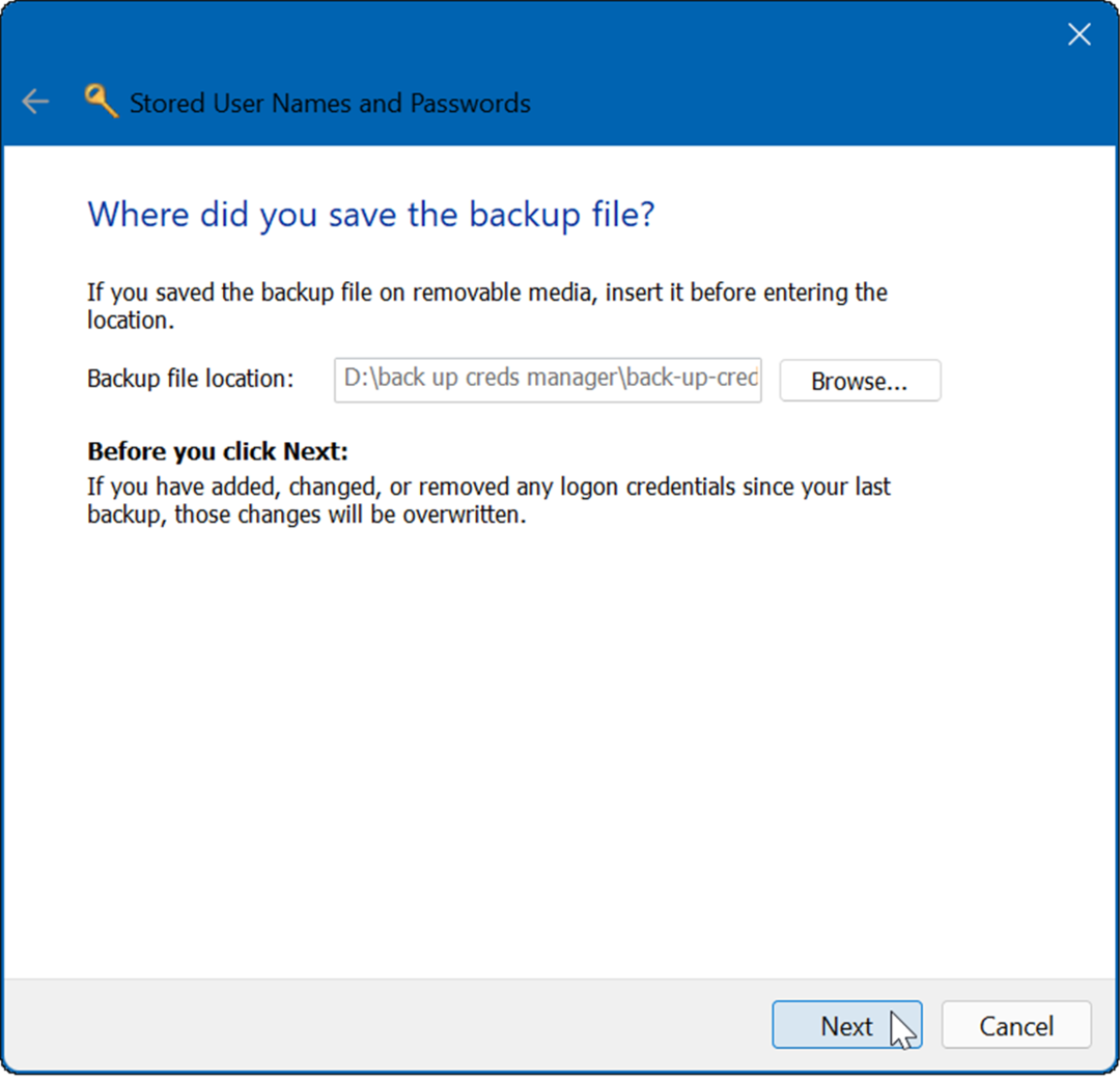 använd credential manager på Windows 11