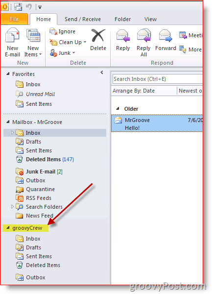 Outlook 2010 Skärmbild hur du lägger till ytterligare brevlåda