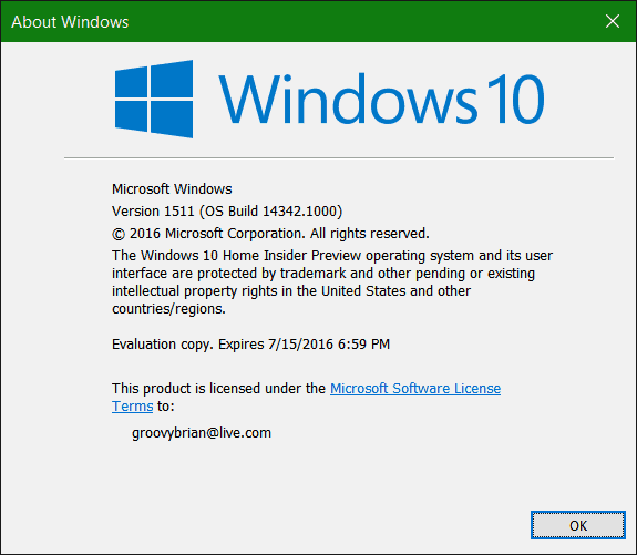 Förhandsvisning av Windows 10 14342