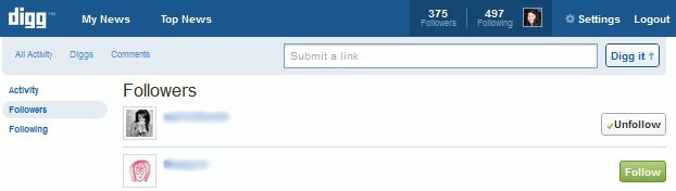 Följare i New Digg