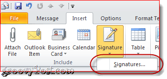 Bifoga visitkort i Outlook 2010 e-signatur