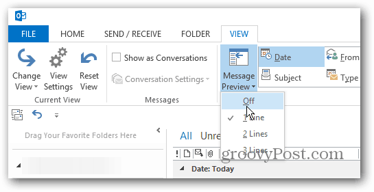 Hur du anpassar förhandsvisningen av meddelanden i Outlook 2013