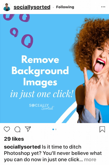 Socialt sorterat Instagram-inlägg med ljus typsnitt på mörkare bakgrund