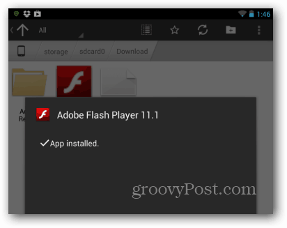 Android Flash Player installerad