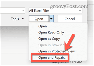 Excel öppna och reparera dokument