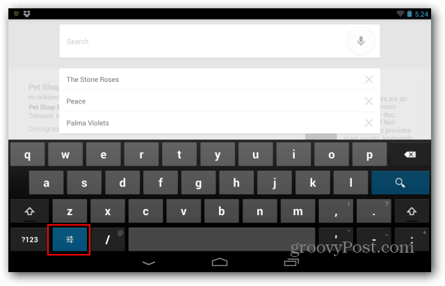 Nexus 7-tangentbordets inställningsknapp