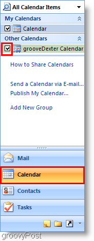 Skärmdump för Outlook 2007-kalender - Lägg till andra kalender