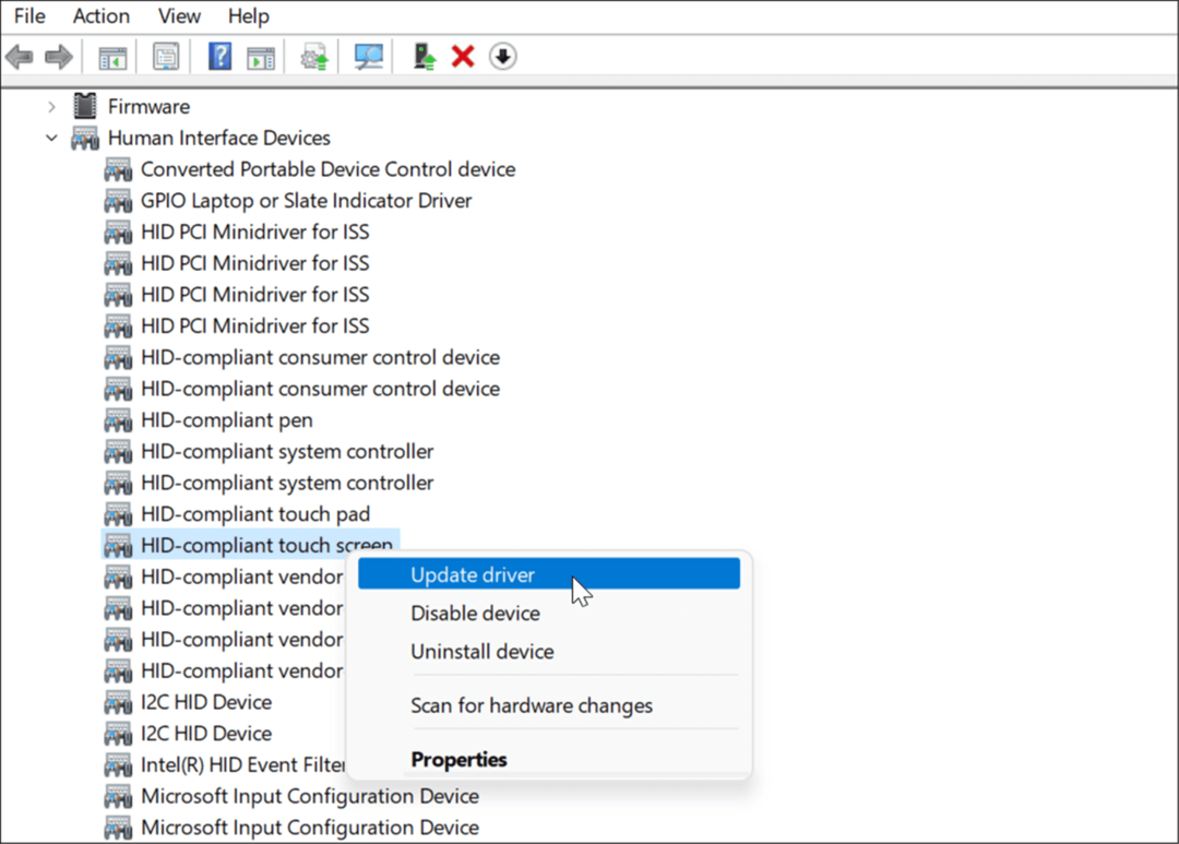 Uppdatera drivrutin för windows 11 pekskärmen fungerar inte