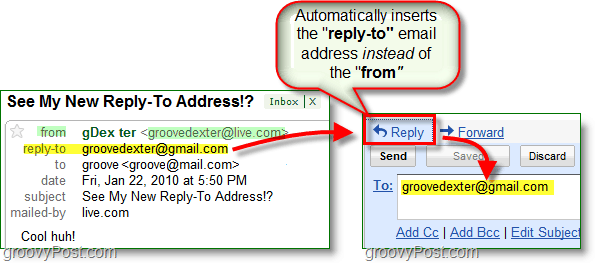 när du ställer in en svar till e-postadress skickar den alla svar till din alternativa adress