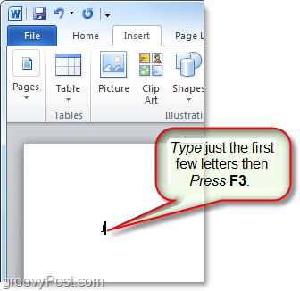 använd f3-tangenten för att infoga autotext i word eller outlook