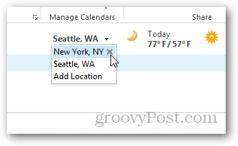 Outlook 2013 kalenderväder - Lägg till / ta bort städer